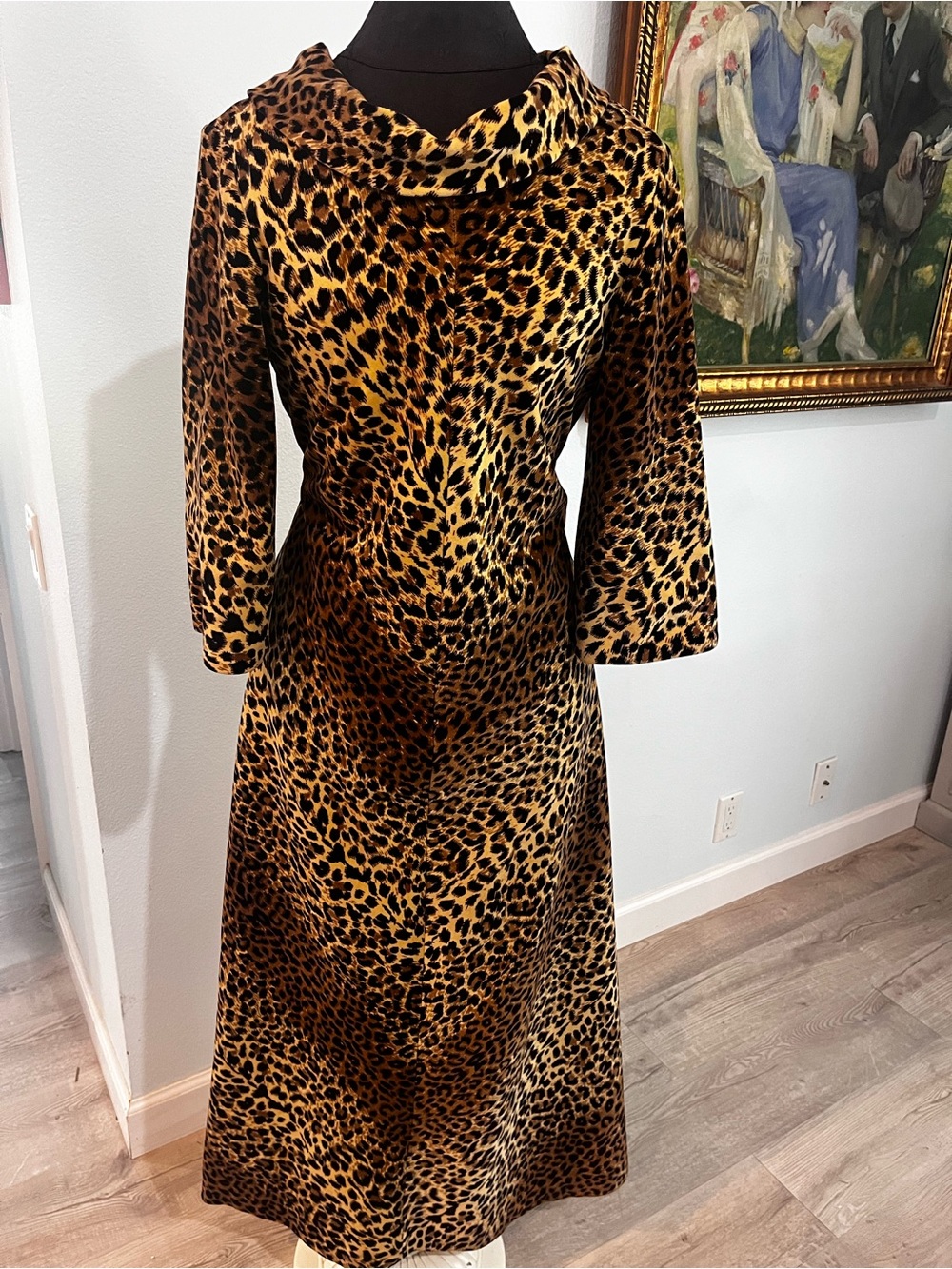 Vintage 1950S Leopard Print Cotton Velvet Lounge Dress Handmade One Of A Kind SM